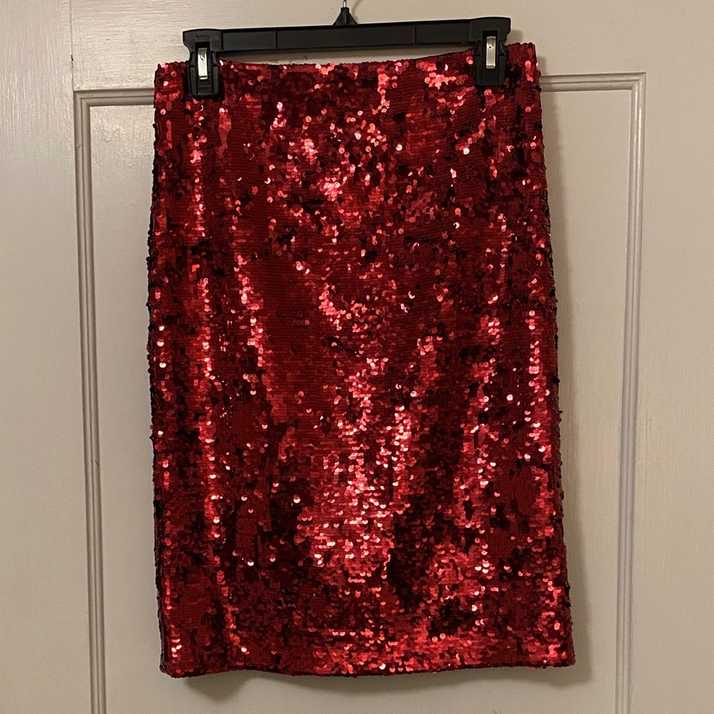 Alice + Olivia Red Sequin Pencil Skirt
